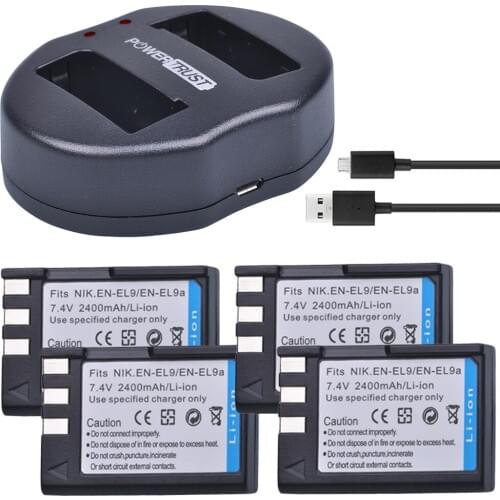 2400mAh 4Pcs EN-EL9 EN-EL9a EN EL9 Battery+USB Dual Charger for Nikon EN-EL9a D40 D60 D40X D5000 D300 L15
