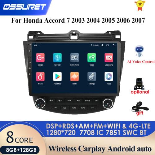Ossuret 10.1 Android 10 Car radio GPS Navigation for Honda ACCORD 7 2003-2007 Multimedia DVR SWC FM CAM-IN BT USB DAB DTV OBD PC
