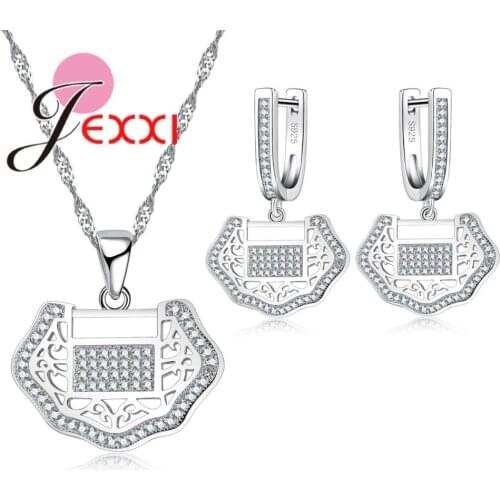 Longevity Lock for Good Healthy Jewelry Sets 925 Sterling Silver CZ Crystal Pave Pendant Necklace Earrings Set