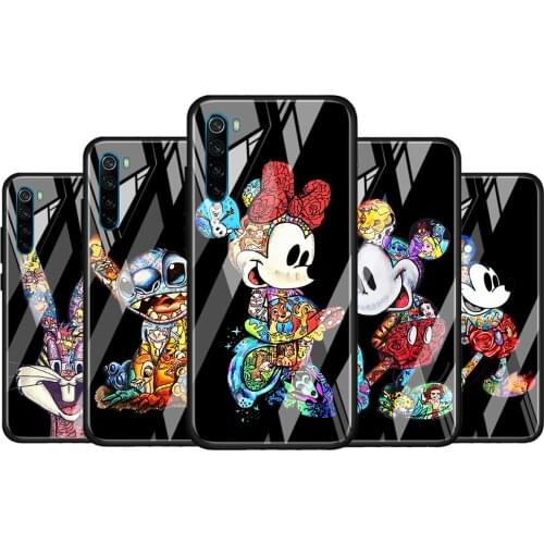 Mickey Tattoo Cartoon for Xiaomi Redmi K40 K30 K20 Pro Plus 9C 9A 9 8A 7 Luxury Shell Tempered Glass Phone Case Cover
