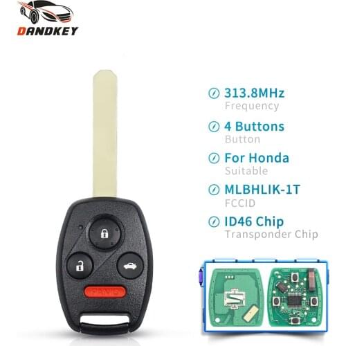 Dandkey 3+1 Buttons Remote Key Fob For Honda Accord Crosstour CRV Fit MLBHLIK-1T 2007-2013 313.8MHz With ID46 Chip Smart Car Key