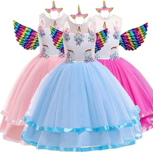 Princess Dress Boutique Clothing Girls Unicorn Dresses Summer Kids Childrens Birthday Party Teen Rainbow Horse Vestidos
