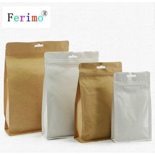 Ferimo 50pcs Zip lock Kraft Paper Bag Sealing Storage Coffee Candy Bags Packaging Package Pouch Wholesale