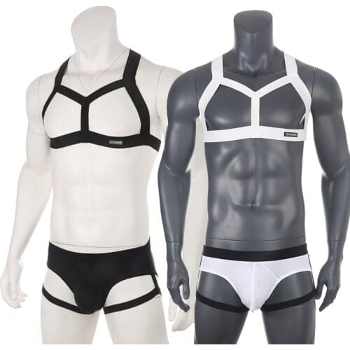 Fetish Men Chest Harness Set Elastic Shoulder Harness Leg Strap Belt Sexy Underwear Stage Costume Clubwear Body Bondage