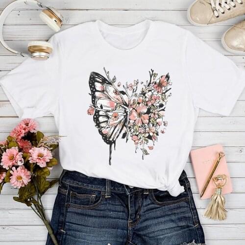 T-shirts Women 2021 Floral Butterfly Cute Vintage Summer Clothing 90s Tshirt Top Lady Print Clothes Graphic Female Tee T-Shirt