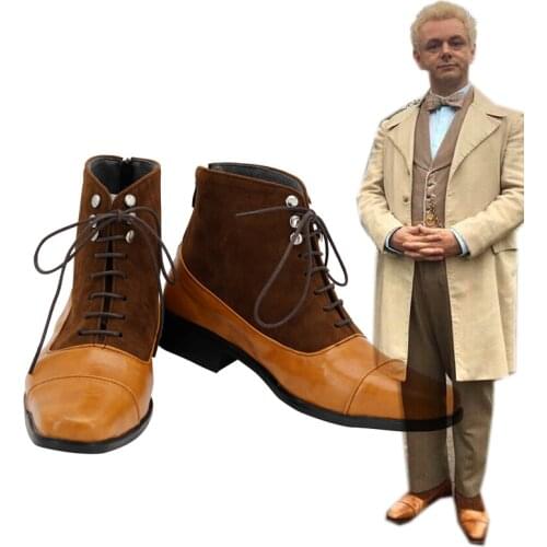 Good Omens Aziraphale Cosplay shoes Angel Aziraphale Boots Flat Leather Shoes Only Shoes