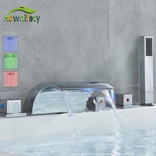 Chrome Polished Bathroom Sink Faucet LED Hot and Cold Mixer Tap ABS Plastic Hand Shower