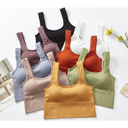 Summer Crop Top Sport Bra Running Push Up Underwear Tube Tops Square Collar with Pad Vest Wireless Sportswear Solid Camisole