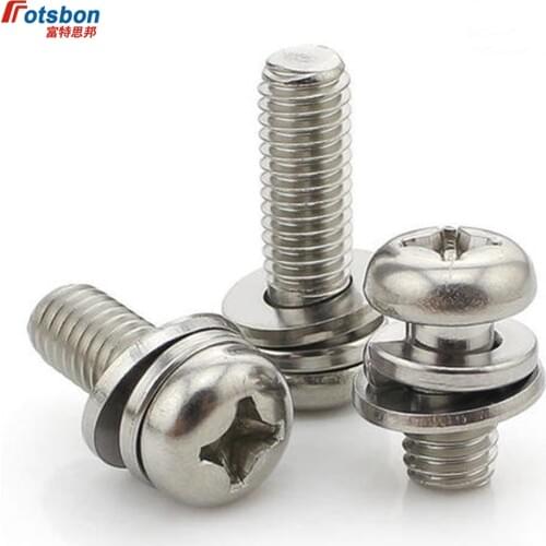 M3 Cross Recessed Small Pan Head Screw Single Coil Spring Lock Washer Assemblies Carbon Steel screws Tornillos DIN6900 ISO10664