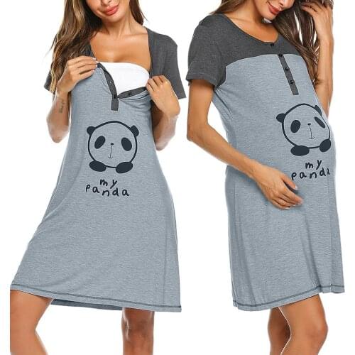 Fashion Multifunction Womens Mother Pregnants Pajamas Short Sleeve Nursing Pregnant Pajamas Solid Color Dress