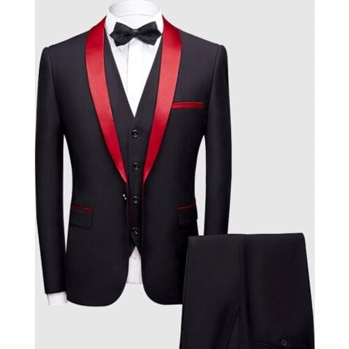 2021 Mens Slim-Fit Green Collar Suit Bridegroom Wedding Suit Performance Host Suit Three-Piece Suit