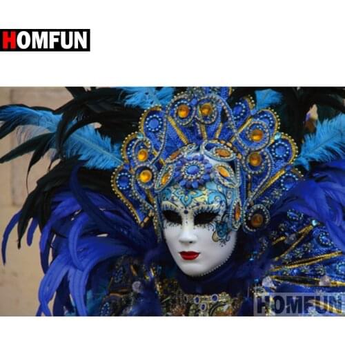 HOMFUN Full Square/Round Drill 5D DIY Diamond Painting "Mask feather beauty"3D Diamond Embroidery Cross Stitch Home Decor A19443