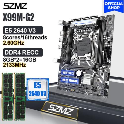 SZMZ X99 LGA2011 V3 Motherboard set with E5 2640 V3 Processor and 2*8=16gb DDR4 ECC REG RAM and Support Unlocked turbo Boost