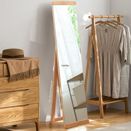 Floor-to-ground dressing mirror wall-mounted solid wood test-fitting mirror garment shop floor full-body mirro