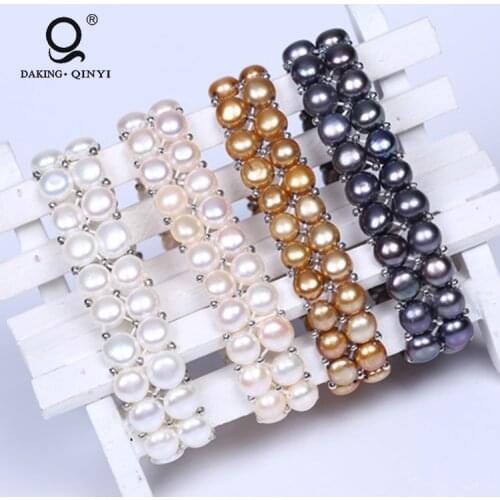 Cheap Custom Fashion Handmade 2 Row Fresh Water Pearl Beaded Bracelets Bangles