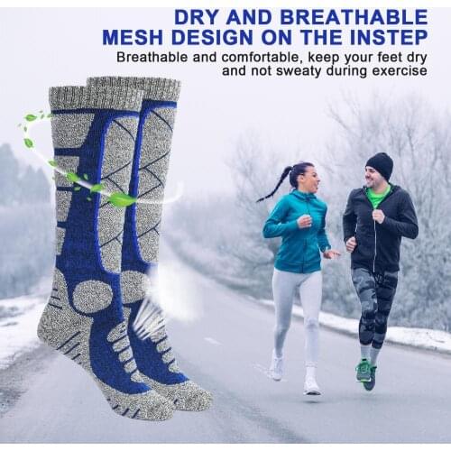2 Pairs Ski Socks Breathable Arch Support Warm Ski Socks Winter Thermal Socks for Skiing Snowboarding Hiking Outdoor Sports