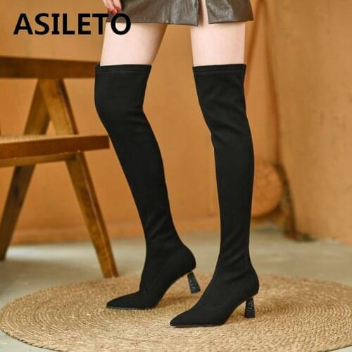 ASILETO New Faux Suede Slim Boots Sexy Over The Knee High Women Fashion Winter Thigh High Boot Shoes Woman Fashion Botas Mujer