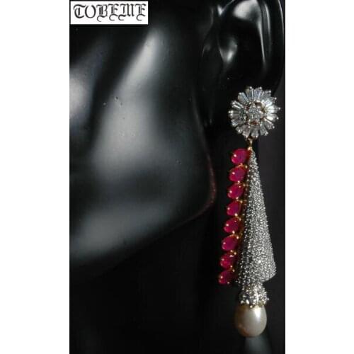 NEW Handmade Nepal 925 Silver Pearl Rubilite Earrings 925 Sterling Bohemia Women Earrings Tribal Charming Dangle Earrings