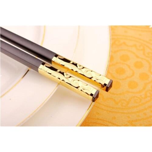 2 pairs Gold Color Household sushi Chopsticks with Box Tableware dinnerware 24cm Alloy black chop sticks Chinese Style for gifts