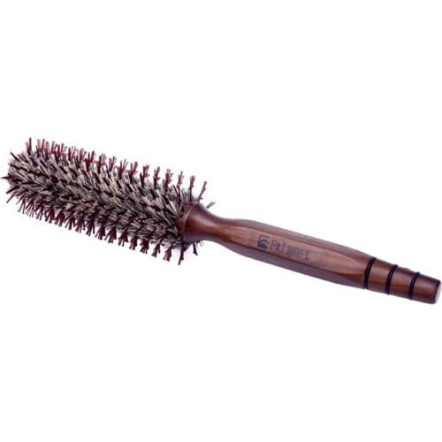 Portable Natural Bristle Anti-static Curly Wood Handle Hair Care Styling Comb Radial Brush Hairdressing Tool For Salon Home Use