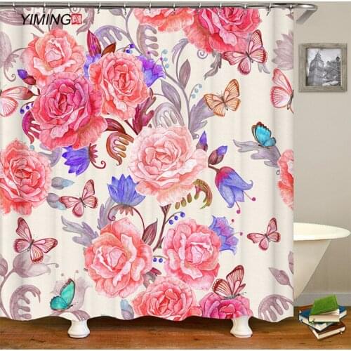 Rose flower butterfly 3D printing bathroom shower curtain polyester waterproof curtain bathroom decorative curtain 180x180cm