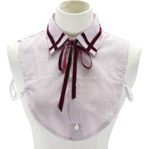 Detachable False Collar faux col chemisie Vintage Lapel Shirt Pink bow cotton Stripe elegant sweater false collar necklace