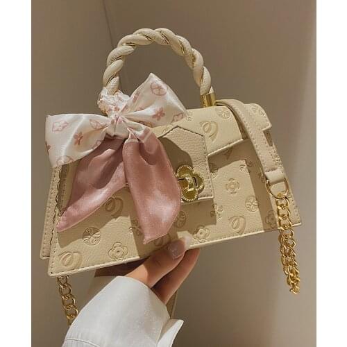 Cute Printd Shoulder Bags for Women Small Chain Crossbody Bags Ladies Bow-knot Design Handbags Trending Flap Tote Messenger Bag