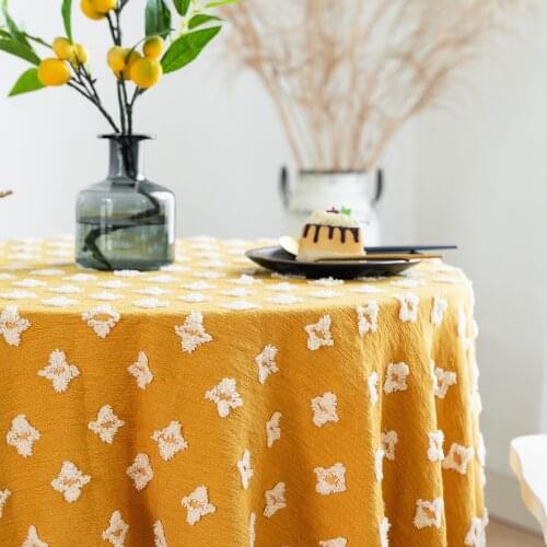 Retro Yellow Jacquard Tablecloth with Tassels Rectangle Dinning Table Cover Dustyproof Room Decor Aesthetic European Tablecloths