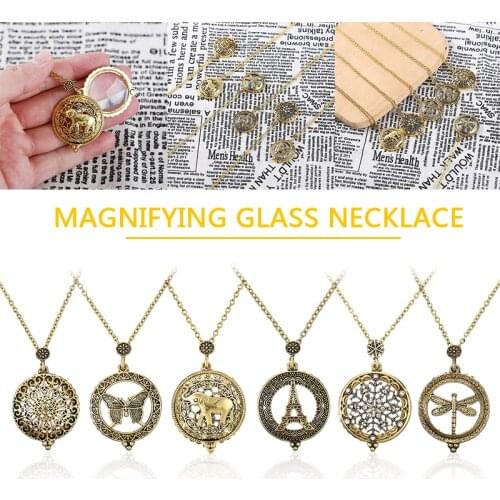Vintage Statement Antique Gold Magnifying Glass Crystal Cat Necklace Chic Elegant Snowflake Tree Of Life Necklace Unisex Jewelry