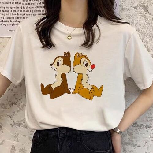 Disney Kawaii Chip Dale Chipmunk Cartoon Print Women T-Shirt O-Neck Loose Short Sleeve Casual Streetwear Loose Tee Top