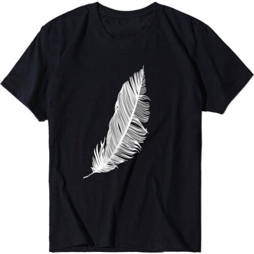 2021 Women casual Harajuku fashion t-shirt feather print loose o-neck short sleeve elastic stretched summer home new Tee Shirt