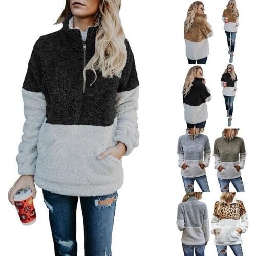 Womens 2021 autumn and winter new stitching zipper plush sweater loose jacket
