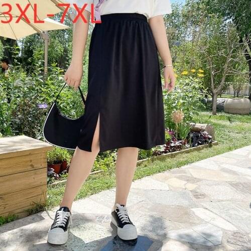 New 2021 Ladies Summer Plus Size Midi Skirt For Women Large Loose Casual A-line Black Split Skirts 3XL 4XL 5XL 6XL 7XL