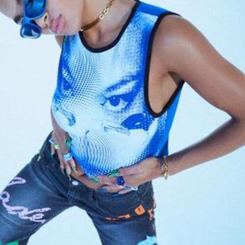 Female Gothic Harajuku Grunge Mini Vest E-girl Graphic Print Tank Top Y2K Women Summer Sleeveless O Neck Crop Top Streetwear