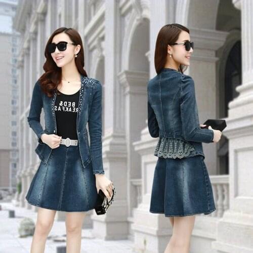 New womens spring fashion popular Korean denim fashion mini skirt two suit temperament wild fashion suit TB1818