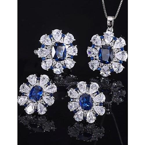 100% Real Silver 925 Jewelry Sets For Women Tanzanite Gemstone Flower Earrings Ring Pendant Necklace Wedding Party Accessories