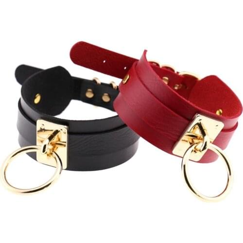 Big Alloy O-shaped Harajuku Wild Punk Collar Colier Women Choker Necklace Pin Buckle PU Leather Female Nightclub Jewelry