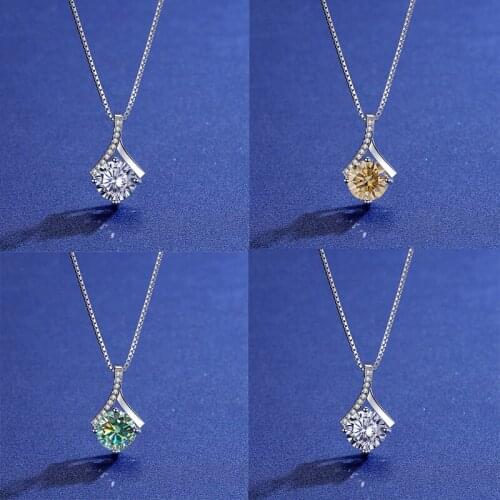 BOEYCJR 925 Silver 1ct/2ct blue Moissanite VVS Engagement Elegant Wedding Pendant Necklace for Women Anniversary Gift