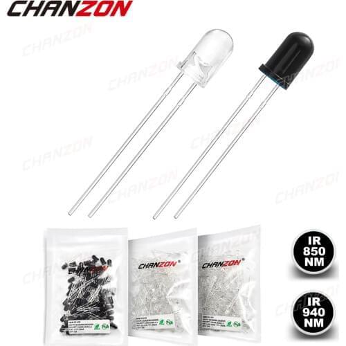 100pcs 5mm IR LED Emitting Diode 850nm 940nm Emitter Receiver Infrared Transmitter Phototransistor Photodiode Invisible DIY PCB