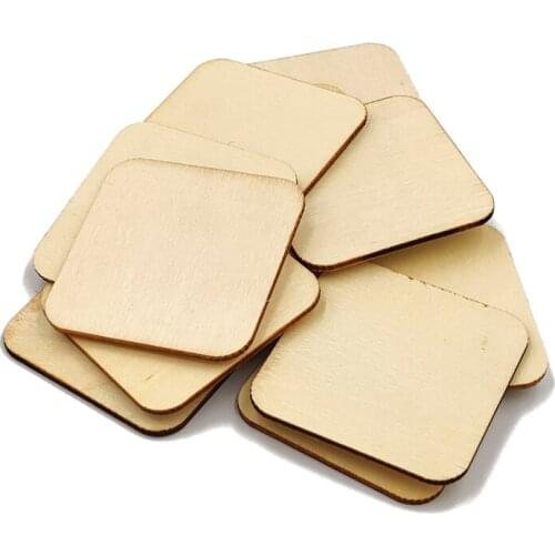 100pcs 50mm Unfinished Wood Pieces Blank Wooden Squares Cutouts for DIY Supplies, Craft, Decoration, Laser Engraving Carving