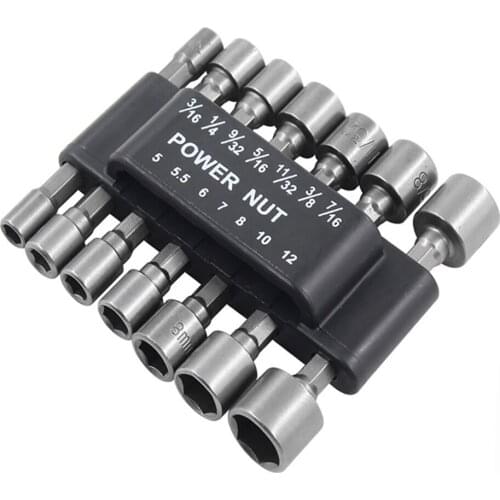 14pcs Power Nut Driver Hex Shank Drill Bit Adapter Socket Wrench Screw Tool Hexagon Handle Socket Wrench Screw Adapter 5mm-12mm