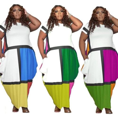 Women 2021 Plus Size Summer Dress 5x Short Sleeve Casual Loose Dresses Irregular Patchwork Long Dress Wholesale Dropshipping