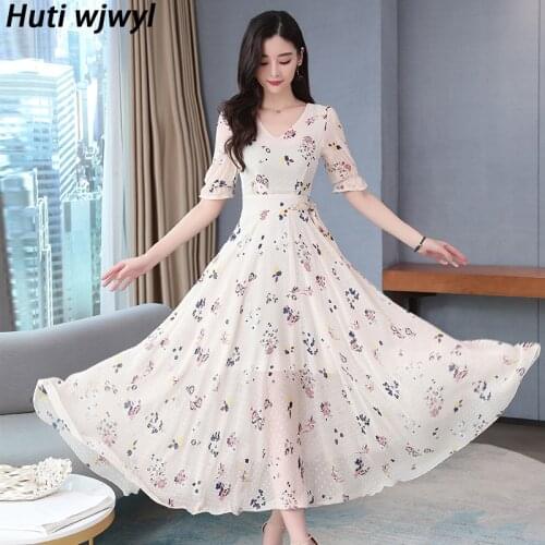 2021 Floral Chiffon Black Boho Beach Maxi Dress Spring Summer Plus Size Vintage Midi Dress Elegant Women Bodycon Party Vestidos