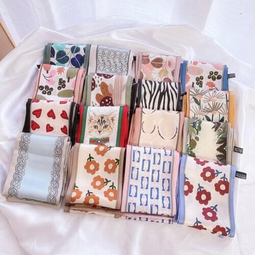 2021 Fashion Floral Print Silk Scarf Women Thin Neck Long Scarves Office Lady Shawl Bandanas Female Bag Hair Scarfs bufanda