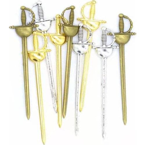 4Pcs 3Color 85*23mm Zinc Alloy Knight Sword Charms For Jewelry Making DIY Handmade Weapons Pendant Charms