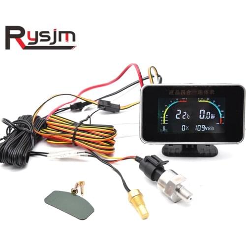 4In1 Digital Display Oil Pressure Gauge Water Temperature Stable Accessories Voltmeter Meter Car LCD Gauge + sensor temperature