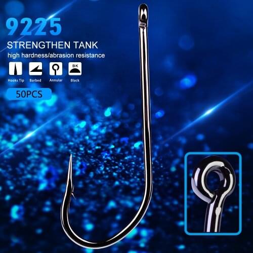 50pcs/lot 9255 Series 1# 1/0# 2/0# 3/0# 4/0# 5/0# 6/0# 7/0# 8/0# Fishing Hooks Oshaughnessy Jig Hook Jigging Fish Hook Tackle