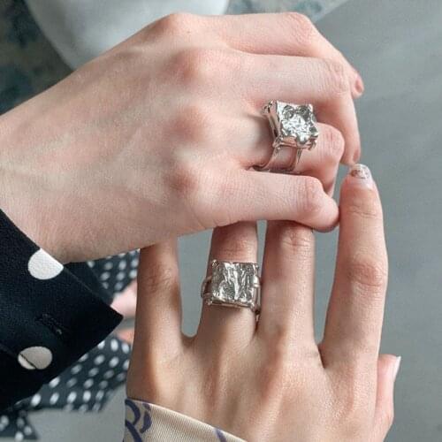 Big Wide Finger Rings For Women Men Fashion Jewelry Irregular Large Square Ring Silver Color Adjustable Finger Jewellery
