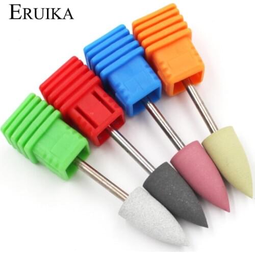 ERUIKA 4PC/set 8*18mm Bullet Head Nail Drill Rubber Silicon Bits Nail Buffer Mills For Manicure Pedicure Polishing Tool