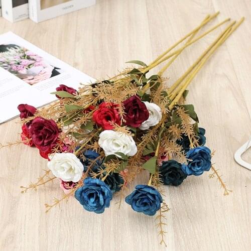 4 heads Rose Artificial Silk Flower Branch DIY Hotel Home Floral Arrangement Decoration Fake Flower Plants